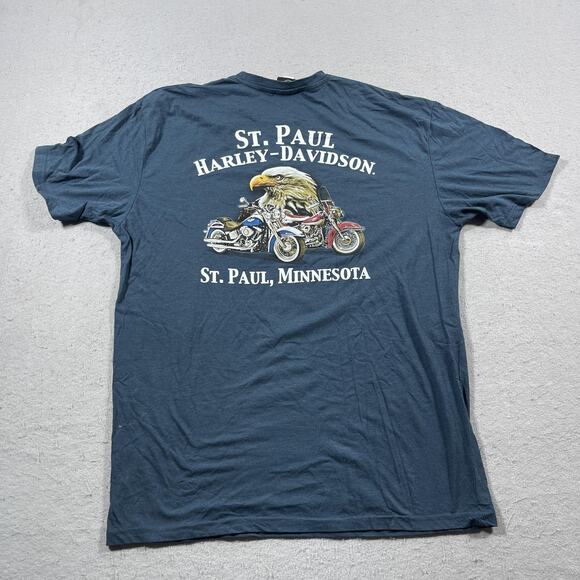 Harley-Davidson Shirt Mens XL Blue St Paul Minnesota Eagle Motorcycle Biker Tee - Picture 7 of 8